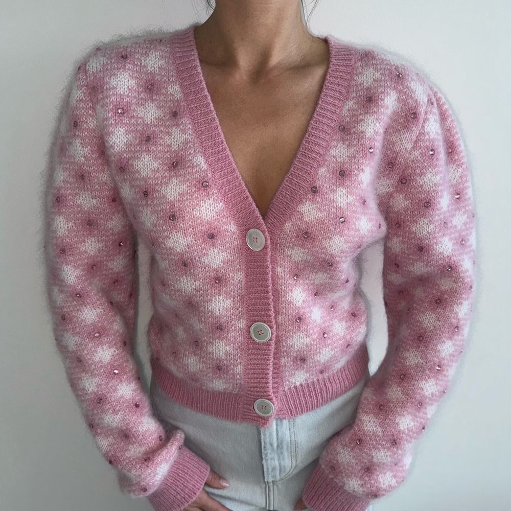 ALESSANDRA RICH Rhinestone-embellished gingham cardigan
